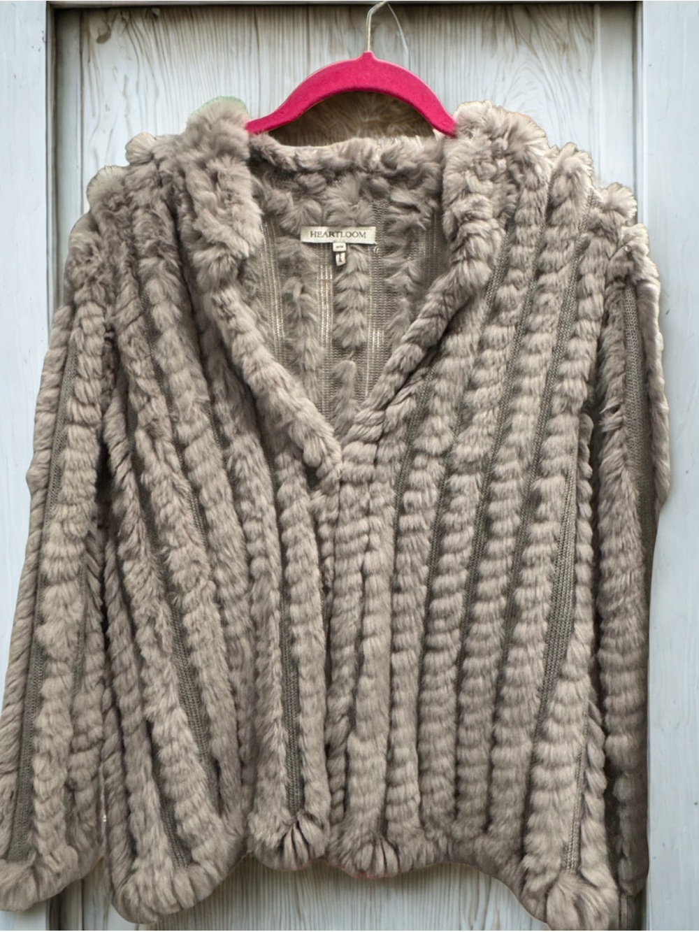 Heartloom Ribbed Faux Fur Jacket - Light Taupe